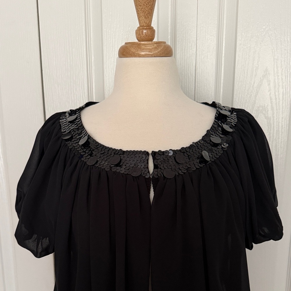 Ann Taylor LOFT Black Open Front Sequined Cardigan – Size Large - Picture 3 of 7